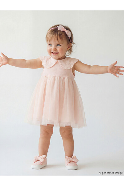 LC Waikiki Two Mt Shop Quality Baby Girl Dress with Collar and Tulle Detail