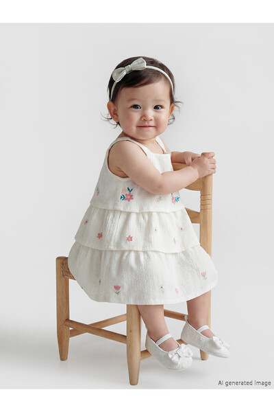 LC Waikiki Original Square Collar Embroidered Baby Girl Structured Dress