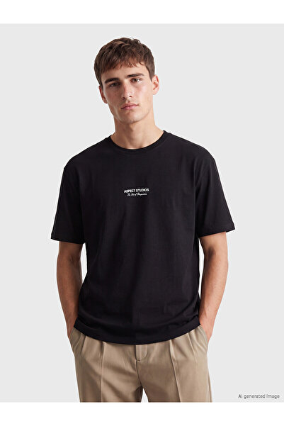 LC Waikiki Lcw Vision Black Crew Neck Printed Men's T-Shirt