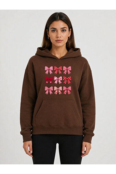 herkesemoda Ribbon Printed Hooded 2 Thread Threaded Sweatshirt