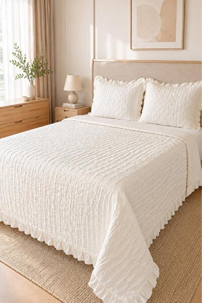 Çeyiz Diyarı Maja Double Sided Fiber Filled Double Bedspread 240X260 cm Cream