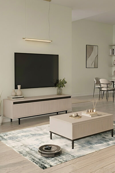 Yurupa Grand Serisi 160 cm TV Ünitesi ve Orta Sehpa Seti Membran Kapaklı Salo...
