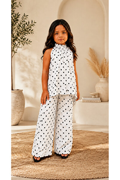 miço kids Girl's Halter Neck Polka Dot Pants Set Casual Stylish Set