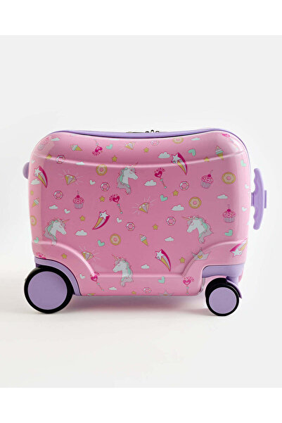 REDTAG حقيبة سفر للأطفال على شكل وحيد القرن الوردي مع عجلات