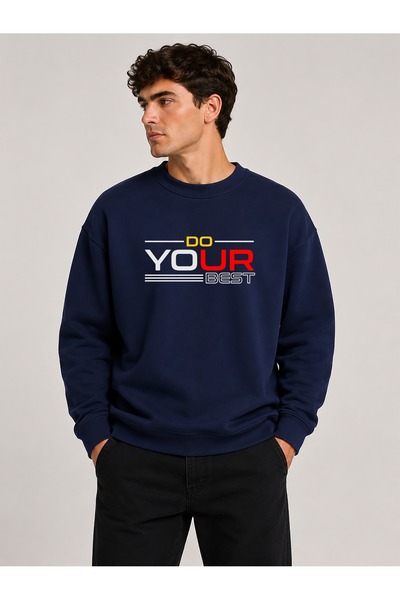 herkesemoda Your Best Harder Print Detailed Crew Neck 2 Thread Sweatshirt wit...