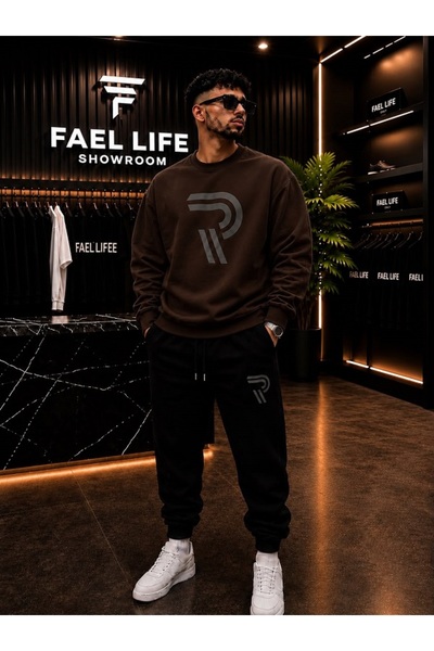 FAEL LİFE Unisex Wide Cut Zero Neck and Sweatpants R Printed Set