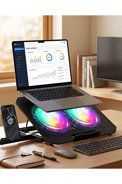 markentegra Çift Fanlı Laptop Soğutucu RGB Işıklı Sessiz Notebook Standı