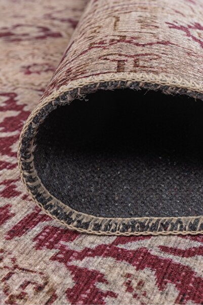 ARTLOOP Relic Bordo Krem Vintage Klasik Madalyon Desenli Dokuma Tabanlı Şönil...