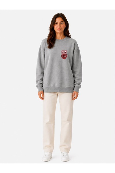 herkesemoda Hanorac cu imprimeu cu caractere, detaliat, cu 2 fire, cu guler t...