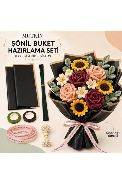 Mutkin Şönil Çiçek Buketi Dıy Hazırlama Seti – OPP Buket Kağıdı, Çiçek Teli, ...