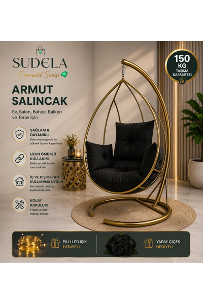 SUDELA Emerald Serisi Premium Armut Salıncak | Ev, Salon, Bahçe, Balkon ve Te...