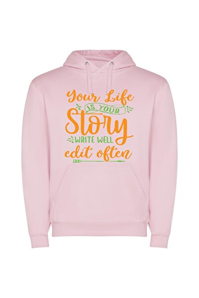 iLovePrints Edit Your Life Story Φούτερ με κουκούλα σε χρώμα Ροζ