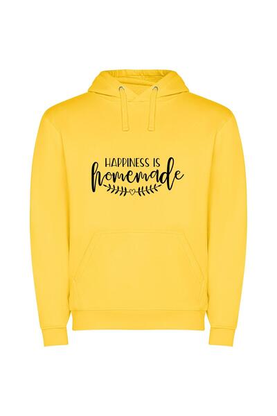 iLovePrints Handcrafted Happiness Sign Φούτερ με κουκούλα σε χρώμα Κίτρινο