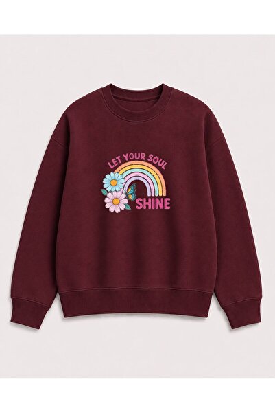 herkesemoda Rainbow Printed 2 Thread Threaded Crew Neck Sweatshirt