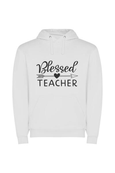 iLovePrints Blessed Teacher's Delightful Sign Φούτερ με κουκούλα σε χρώμα Λευκό