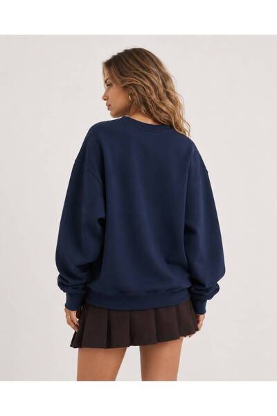 Mad&Calf Women's Teddy Printed Crew Neck Oversize Sweatshirt