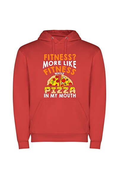 iLovePrints Pizza-Fueled Fitness Fiesta Φούτερ με κουκούλα σε χρώμα Κόκκινο
