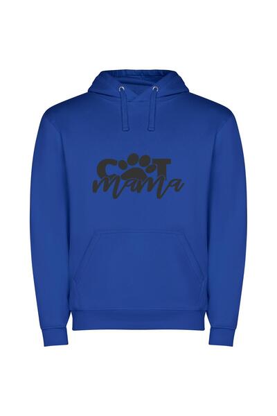 iLovePrints Mama's Feline Elegance Φούτερ με κουκούλα σε χρώμα Μπλε