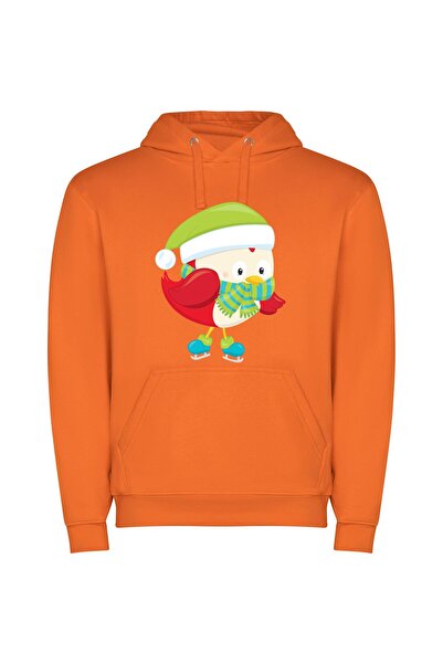 iLovePrints Festive Feathered Friends Φούτερ με κουκούλα σε χρώμα Πορτοκαλί