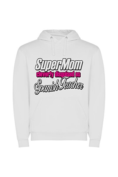 iLovePrints Superior Supermom Spanish Teacher Φούτερ με κουκούλα σε χρώμα Λευκό