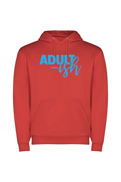iLovePrints Blueish Adult Character Logo Φούτερ με κουκούλα σε χρώμα Κόκκινο