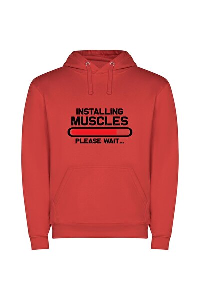 iLovePrints Muscle Magic Unleashed Φούτερ με κουκούλα σε χρώμα Κόκκινο
