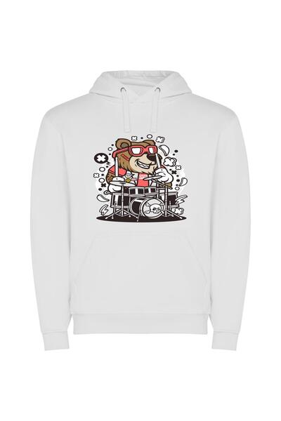 iLovePrints Drumming Samurai: Bear Art Φούτερ με κουκούλα σε χρώμα Λευκό