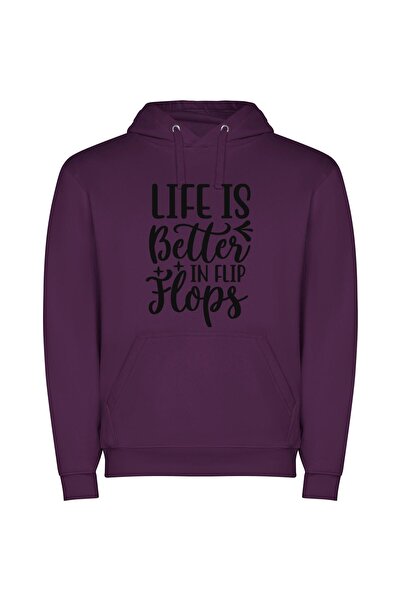 iLovePrints Flipping Through Life's Joys Φούτερ με κουκούλα σε χρώμα Μωβ