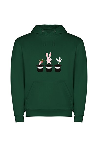 iLovePrints Pink Fur Magic Bunny Φούτερ με κουκούλα σε χρώμα Πράσινο