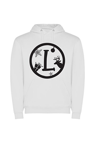 iLovePrints Monochrome Noel: LL7M Collection Φούτερ με κουκούλα σε χρώμα Λευκό