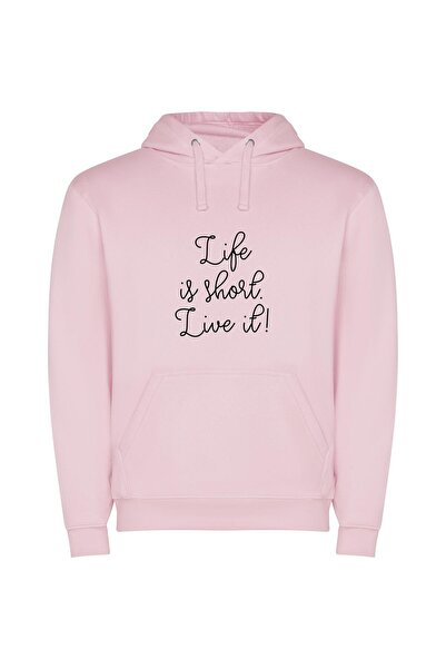 iLovePrints True Life: Live it! Φούτερ με κουκούλα σε χρώμα Ροζ