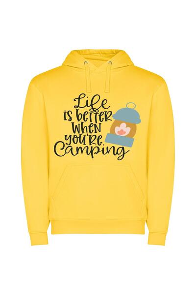 iLovePrints Camp Life Bliss Φούτερ με κουκούλα σε χρώμα Κίτρινο