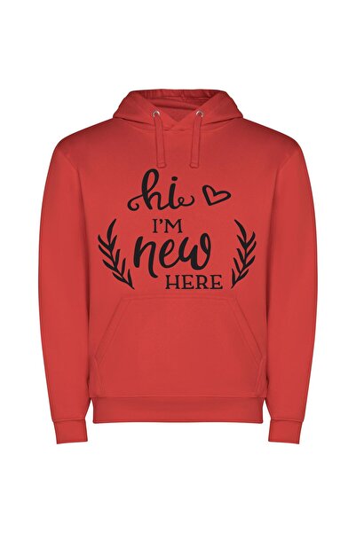 iLovePrints New Love, Hand-drawn Bliss Φούτερ με κουκούλα σε χρώμα Κόκκινο