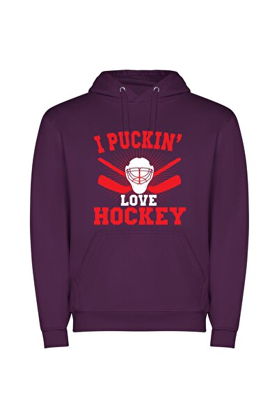 iLovePrints Puckin' Hockey Inspired Logo Φούτερ με κουκούλα σε χρώμα Μωβ