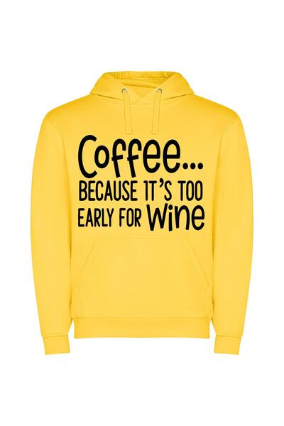 iLovePrints Coffee, Not Wine Yet Φούτερ με κουκούλα σε χρώμα Κίτρινο
