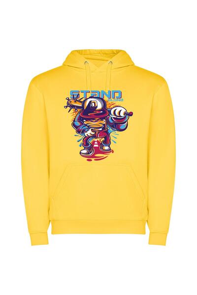 iLovePrints Colorful Character Compositions Φούτερ με κουκούλα σε χρώμα Κίτρινο