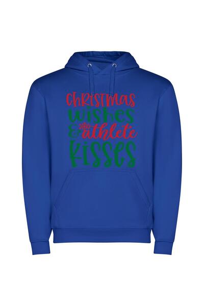 iLovePrints Magic Kisses: Merry Christmas Φούτερ με κουκούλα σε χρώμα Μπλε