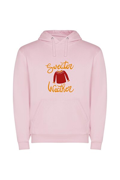 iLovePrints Cosy Sweater Weather Style Φούτερ με κουκούλα σε χρώμα Ροζ
