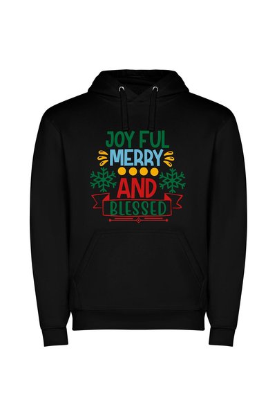 iLovePrints Joy-Filled Christmas Greetings Φούτερ με κουκούλα σε χρώμα Μαύρο
