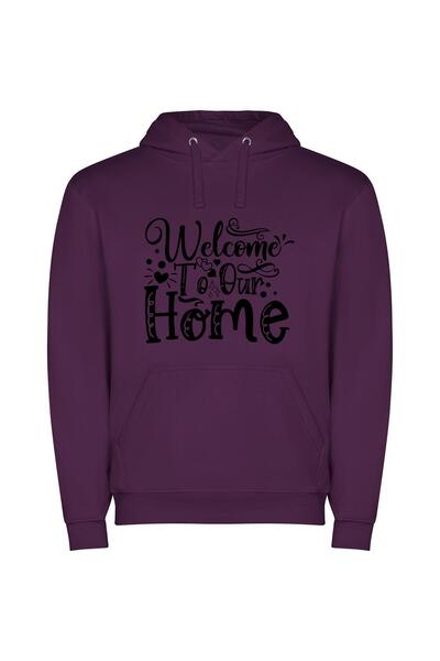 iLovePrints Welcome Home: Hand-Drawn Elegance Φούτερ με κουκούλα σε χρώμα Μωβ