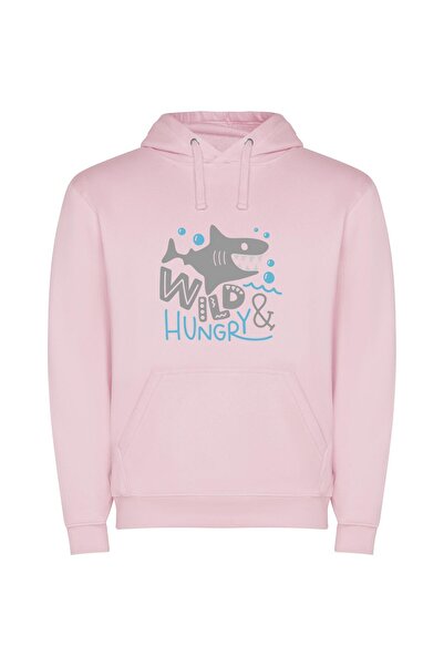 iLovePrints Wild Hunger: Pencil Shark Φούτερ με κουκούλα σε χρώμα Ροζ
