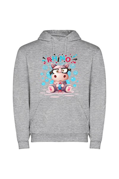 iLovePrints Whimsical Animal Sports Φούτερ με κουκούλα σε χρώμα Γκρι