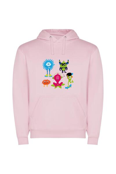 iLovePrints Monsters United: Charming Cartoons Φούτερ με κουκούλα σε χρώμα Ροζ