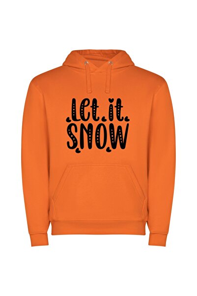 iLovePrints Snowflakes and Winter Glow Φούτερ με κουκούλα σε χρώμα Πορτοκαλί