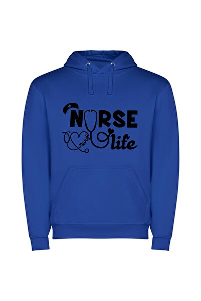 iLovePrints Nurse Life Chronicles: True-to-Life Φούτερ με κουκούλα σε χρώμα Μπλε