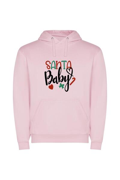 iLovePrints Festive Santa's Photographic Teaser Φούτερ με κουκούλα σε χρώμα Ροζ