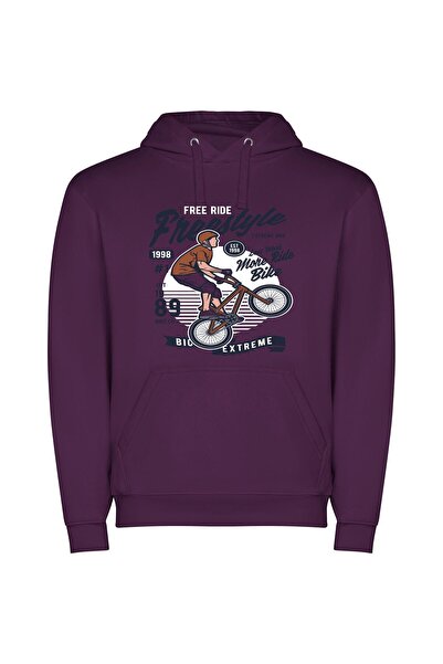 iLovePrints Bike Mania: Digital Chic Φούτερ με κουκούλα σε χρώμα Μωβ