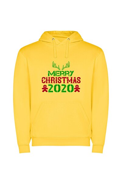 iLovePrints Festive Antlered 2020 Capture Φούτερ με κουκούλα σε χρώμα Κίτρινο