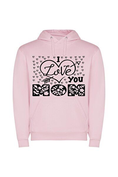 iLovePrints Monochrome Mama Love Φούτερ με κουκούλα σε χρώμα Ροζ