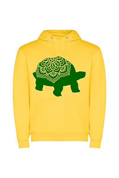 iLovePrints Patterned Heroic Green Turtle Φούτερ με κουκούλα σε χρώμα Κίτρινο